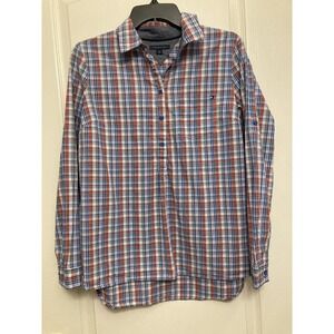Tommy Hilfiger Womens Long Sleeve Shirt Medium Button Down Plaid Casual Top‎